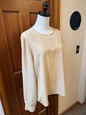 Sezane Carlotine Silk Blouse with Embroidered Neckline Size 44